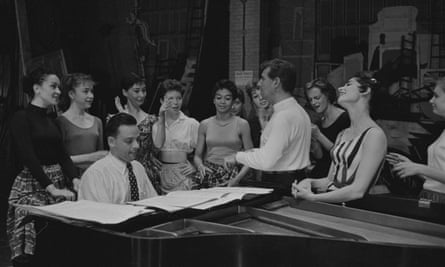 No socialising … West Side Story rehearsals with Rivera on left, Stephen Sondheim at the piano and Leonard Bernstein standing.