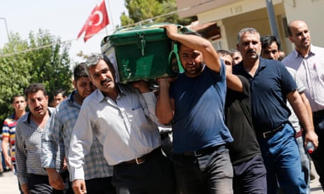 The funeral of Ahmet Toraman, who was killed in the bomb attack in Gaziantep, south-east Turkey.