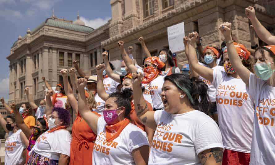 People protest against the Texas abortion ban at the state capitol in Austin on 1 September.