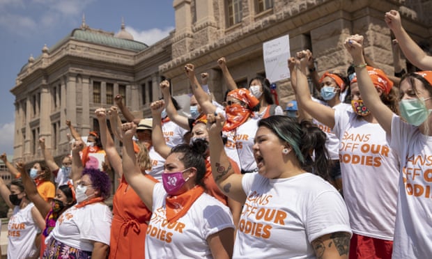 People protest against the Texas abortion ban at the state capitol in Austin on 1 September. 