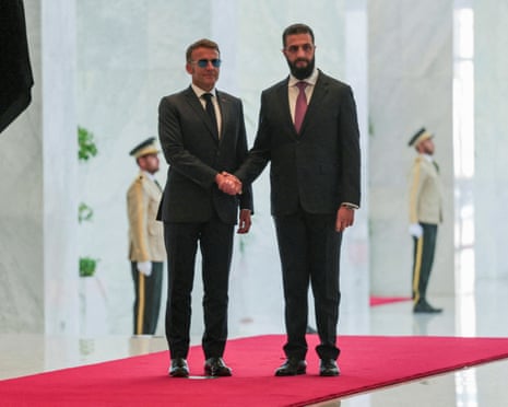 France's president Emmanuel Macron meets Syrian president Ahmed Al-Sharaa at the People's Palace in Damascus, Syria.