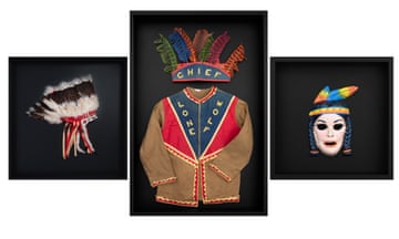 A fake Native Amerian headdress, tunic and mask