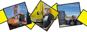 Left to right: Iowa 80, known as the ‘Disneyland of truck stops’; Jeff Baxter, 49, with his truck after having it washed; Douglas Berry, 55 with his truck and trailer.