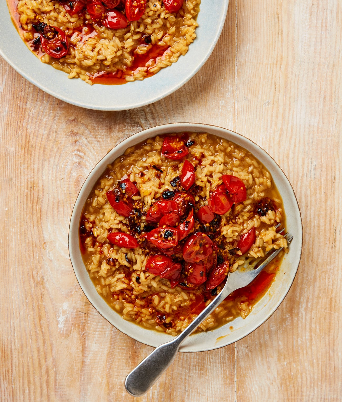 Meera Sodha's Marmite risotto with tomato and crispy chilli butter.