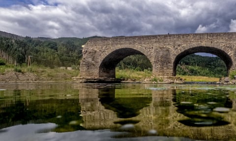 A flood-damaged bridge on the Ahr river in the village of Rech in the Ahr valley.