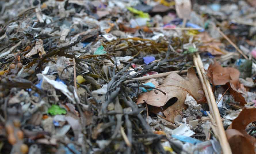 Shredded plastic on the beach in Maine