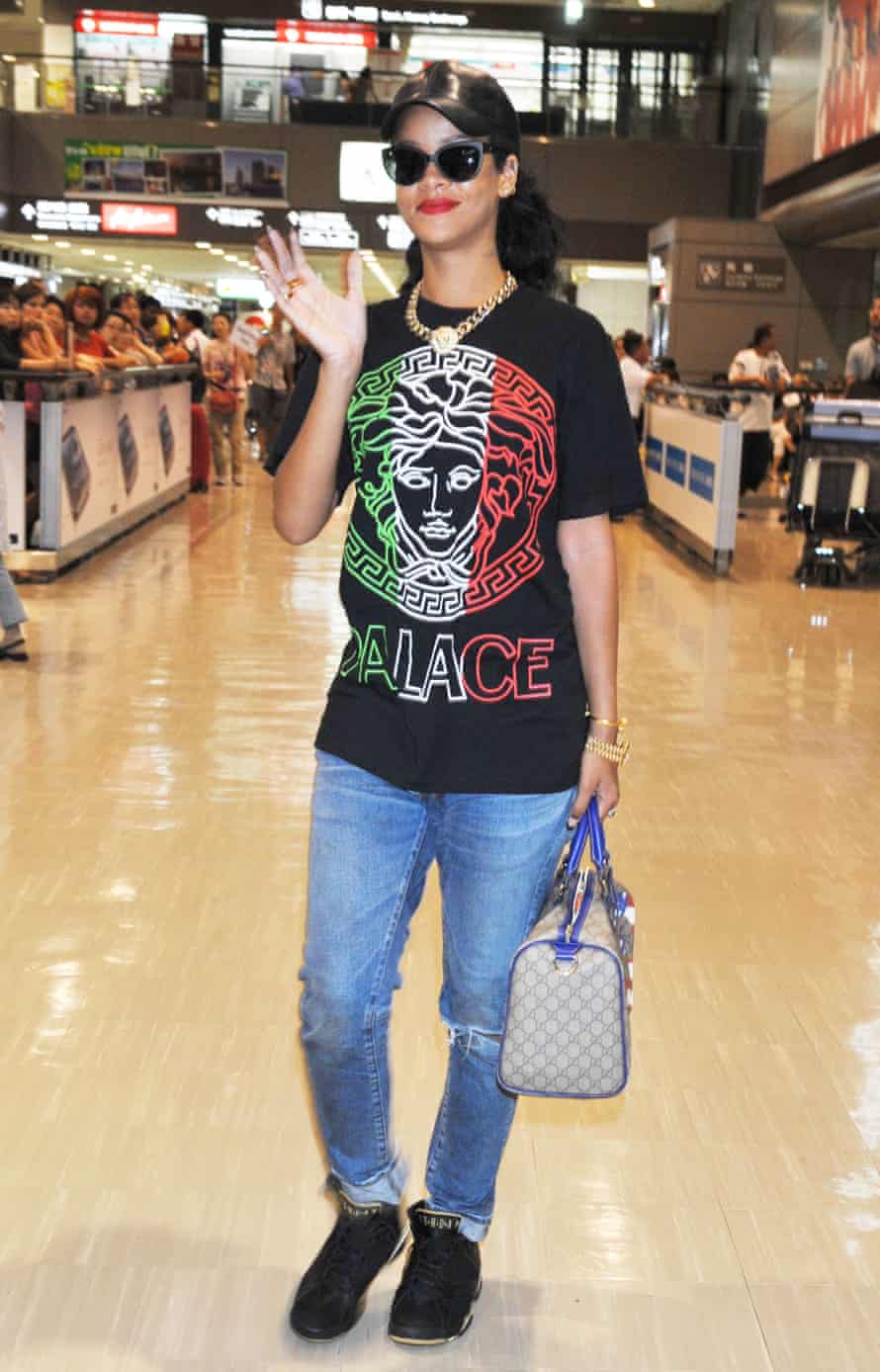 Rihanna in Palace’s Versace-like Medusa T-shirt in 2012