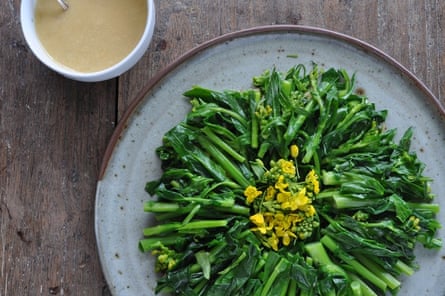 Rape blossoms with miso mustard dressing
