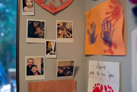 Photos on a wall.