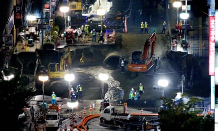 Work on sinkhole in front of JR Hakata Station