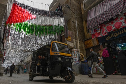 Decorations form the Palestinian flag in Giza near Cairo, in the lead-up to Eid al-Fitr celebrations on 8 April.
