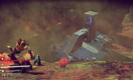 No Man's Sky screengrab of structure on an alien planet