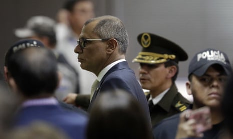 Ecuador’s vice president Jorge Glas (centre) was sentenced to six years in jail for taking bribes from Brazilian company Odebrecht.