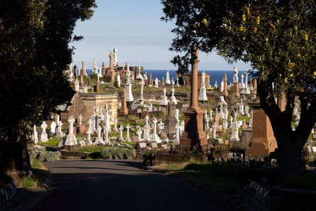 The last light hits Waverley cemetery as the sun sets