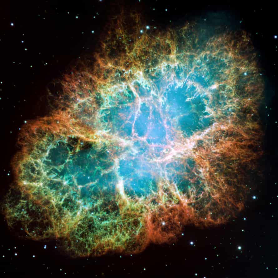 An image of the Crab Nebula made using the Hubble telescope.