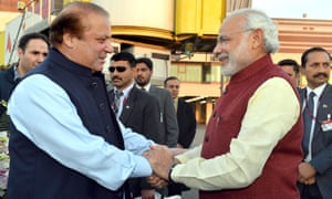 Indian prime minister Narendra Modi, right, meeting Nawaz Sharif in Lahore