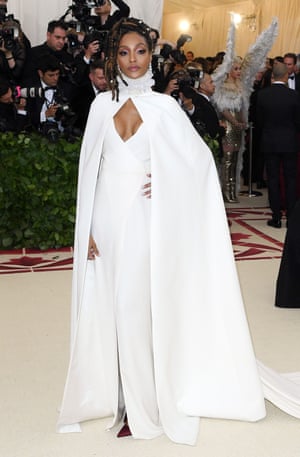Jourdan Dunn wore a caped Diane von Furstenberg creation with an embroidered neck piece that resembled a choir-boy collar.