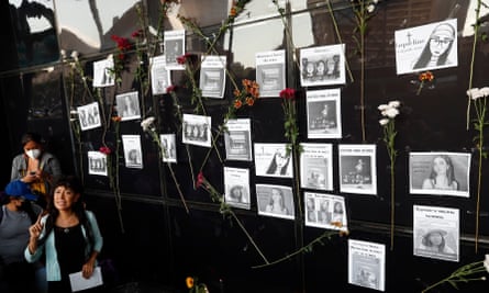 Activists posted images of murdered women outside the attorney general’s office in Mexico City.