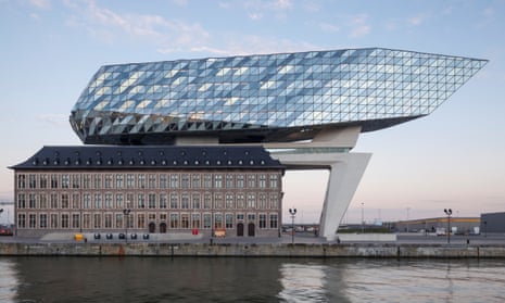 Cantilevered colossus … Zaha Hadid’s port authority HQ in Antwerp, a result of the revolutionary ‘open call’ system.