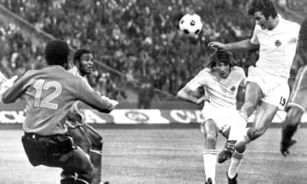 Dusan Bajevic scores in Yugoslavia’s 9-0 win over Zaire at the 1974 World Cup