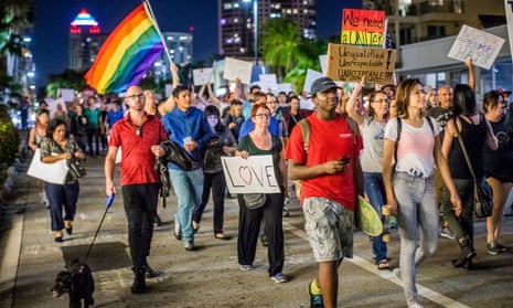 Anti-Trump protesters in Miami on Sunday evening.