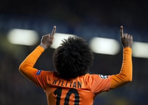 Willian celebrates after scoring against Chelsea in 2012.