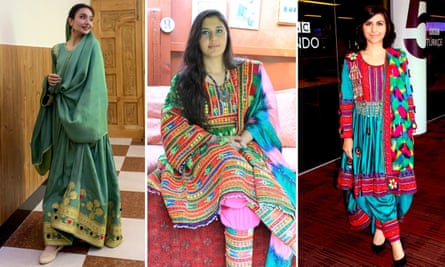 Sara Wahedi, Peymana Assad, and Sana Safi posted images of themselves in colourful traditional Afghan clothing on social media