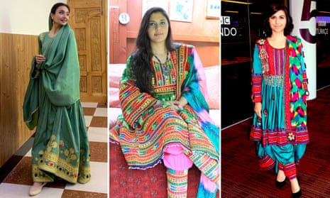 Sara Wahedi, Peymana Assad, and Sana Safi who are amonst the many women posting images of themselves in colourful traditional Afghan clothing on social media