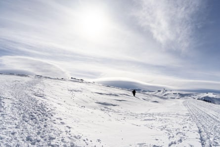 Snowy slopes high in southern Spain at the ski resort of Sierra Nevada in winter