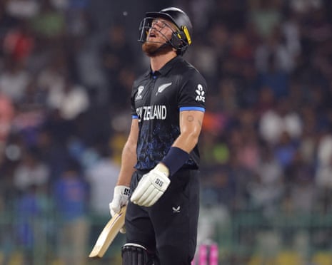 New Zealand's Finn Allen looks dejected after losing his wicket.