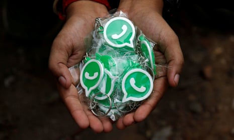 A vendor in Kolkata hawks WhatsApp key fobs.