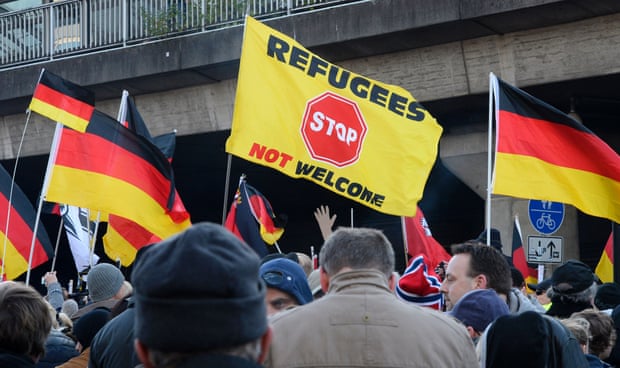 German far-right supporters demonstrate at Cologne’s train station in January 2016