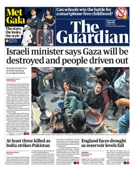 Guardian front page, Wednesday 7 May 2025