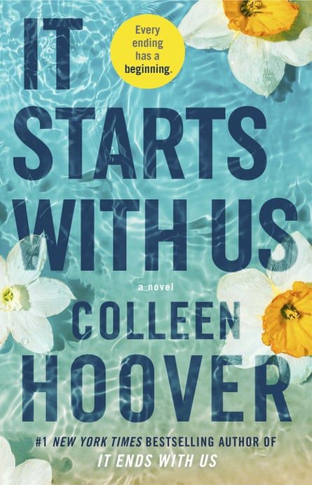 Cover of ‘It Starts With Us’ - big letters on background of water and flowers