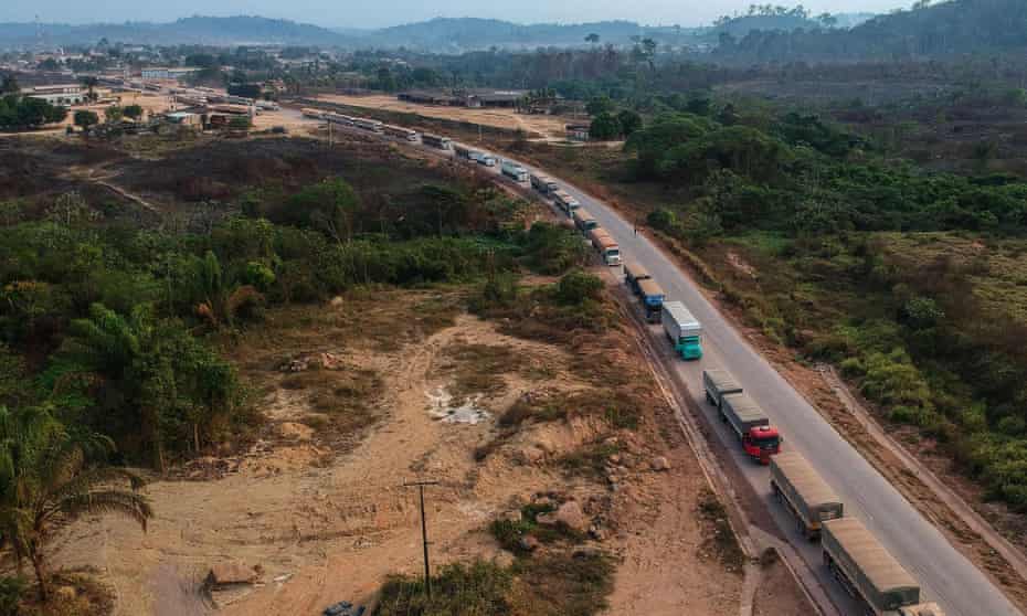 The BR163 highway in Moraes Almeida district in the Amazon rainforest, Brazil, September 2019.