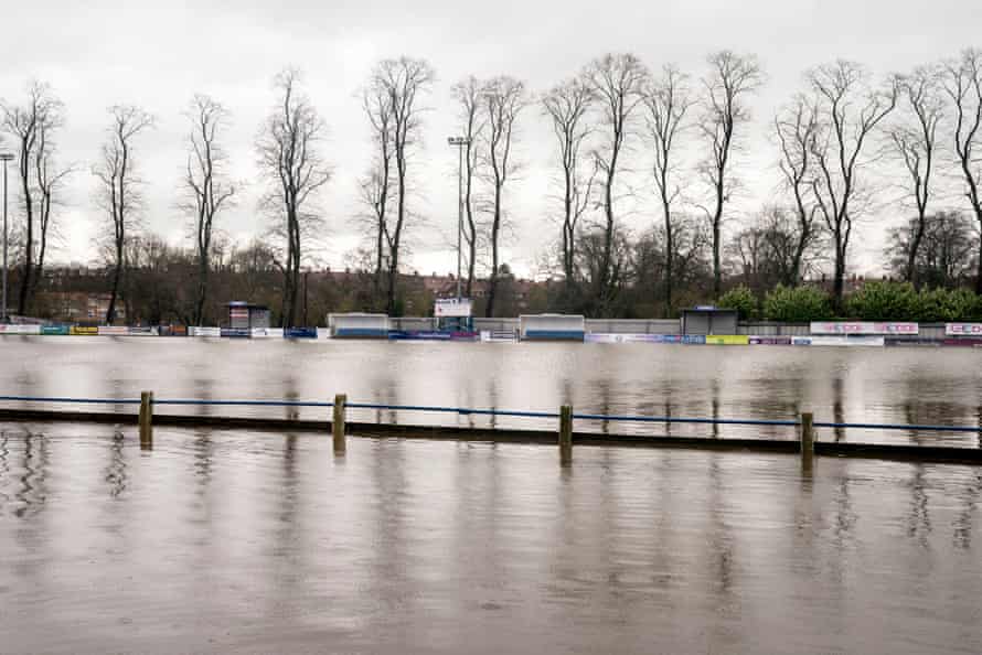 Uefa, St Petersburg, Gazprom and pointless bespoke tunnel carpeting | Soccer 3 The flooded pitch at Tadcaster Albion after the River Wharfe overtopped its banks.