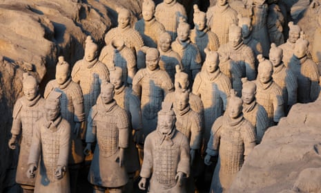 China’s terracotta warriors during a visit by French President Emmanuel Macron and his wife in the northern Chinese city of Xian on January 8, 2018.