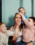Helen Glover with Logan, five, and twins Willow, and Kit, four.