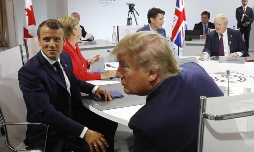 Emmanuel Macron and Donald Trump with other world leaders at the G7 summit