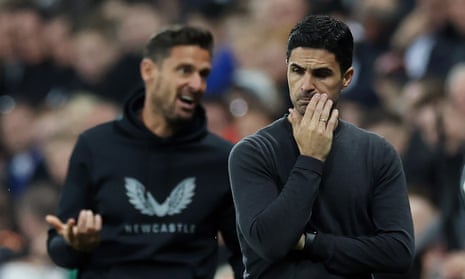 Mikel Arteta contemplates Arsenal’s most recent defeat, against Newcastle at St James’ Park – one of six losses in their last 11 matches.