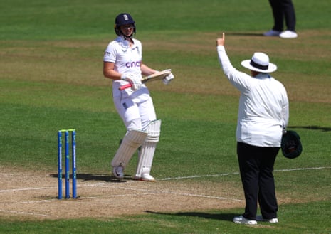 Up goes the finger of umpire Sue Redfern and Sophie Ecclestone is on her way for 10.