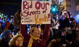 Popular backlash: protesters demonstrate against the Koch brothers, funders of climate change denial.