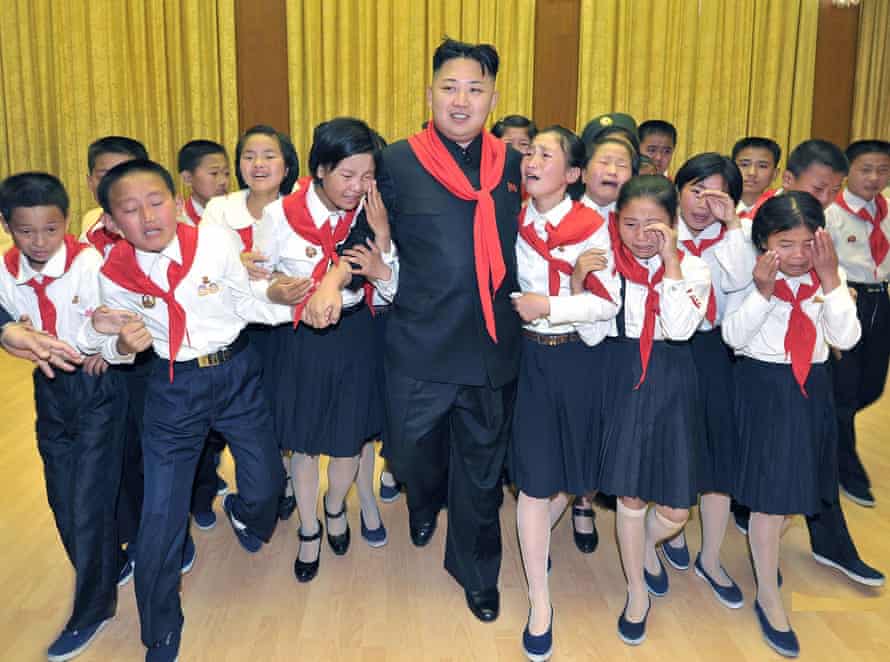 Kim with members of the Korean Children’s Union organisations at Kim Il-sung Stadium in Pyongyang in 2012.
