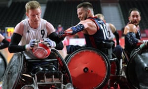 Tokyo Paralympics day five: GB gold in wheelchair rugby, plus athletics – live! | Sport 7 Jim Roberts of Britain in action with Joshua Wheeler of the United States.