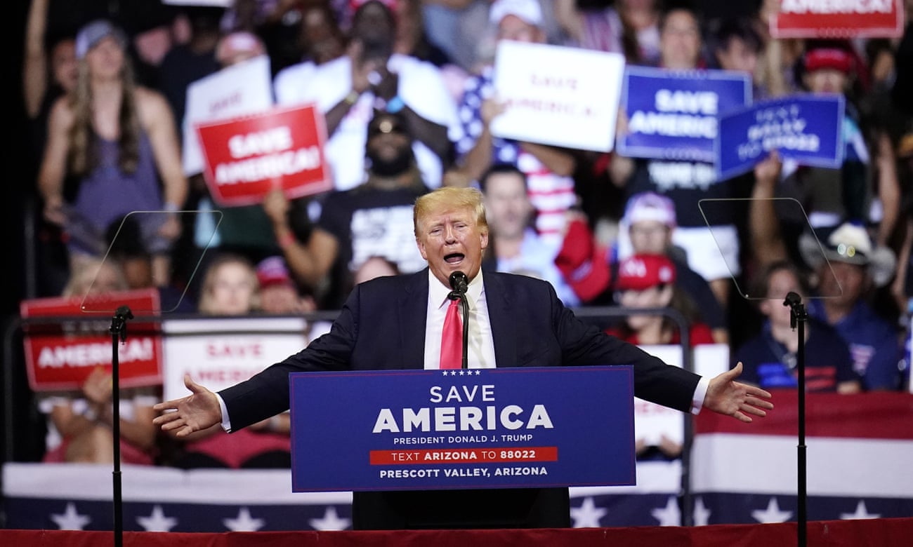 Donald Trump speaks at the Save America rally in Prescott on Friday.
