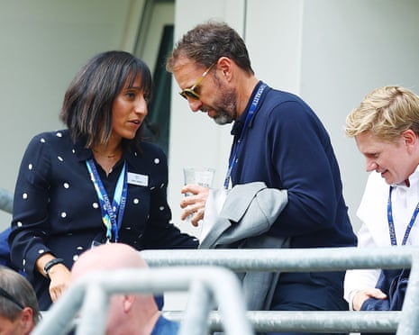 Gareth Southgate, drink in hand, takes a seat at Headingley.