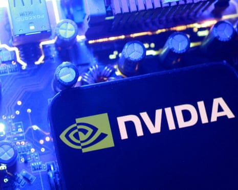 The Nvidia logo in front of computer components