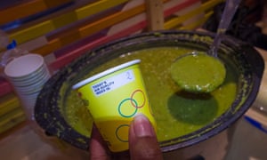 Angeletia Clarke serves up pea soup on a day with low air pollution levels.