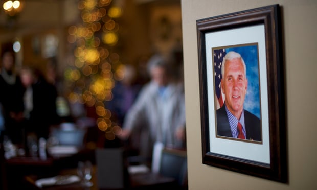 A portrait of Vice President-elect Mike Pence is displayed at the Hotel Bethlehem