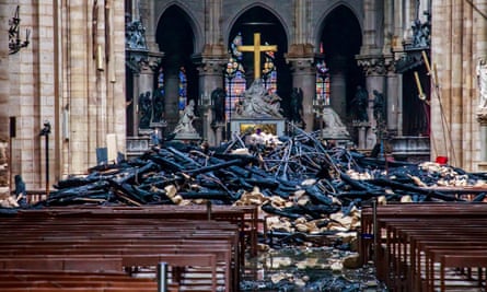 Inside Notre Dame Cathedral after the fire in April 2019